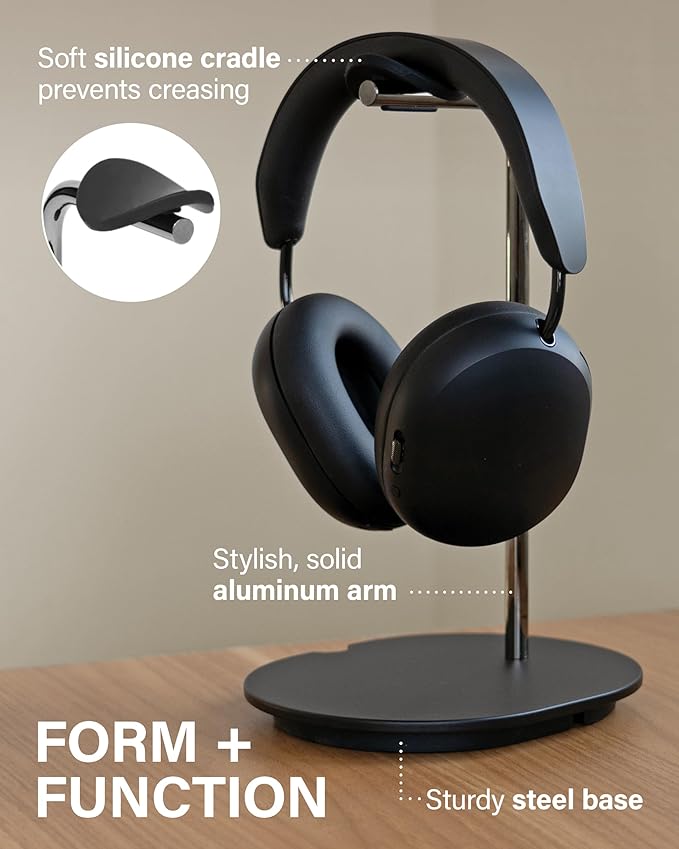 Sanus Sonos Ace Headphones Stand - Premium Stand w/Silicone Cradle Prevents Creasing & Built-in Cable Management w/Magnetic Clip for Fast Charging - Tool-Free Setup - Black Sonos Headphones Holder