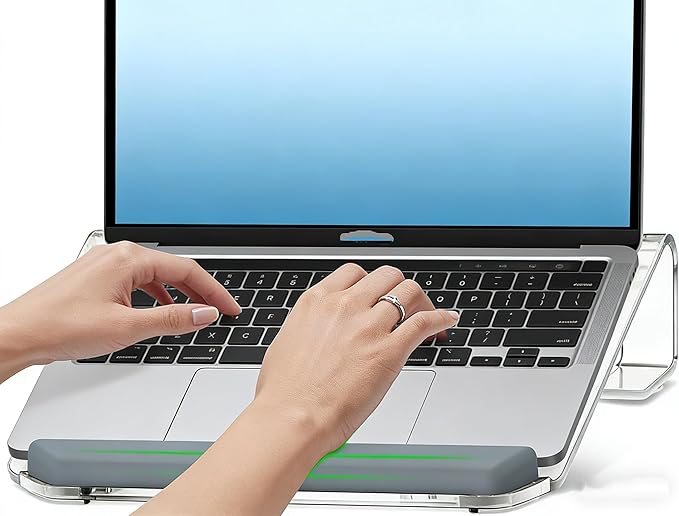 Clear Acrylic Laptop Stand with Detachable Wrist Rest - Ergonomic Computer Riser for 10-20 inch MacBook, Dell, XPS, HP & More, Portable Desktop Organizer