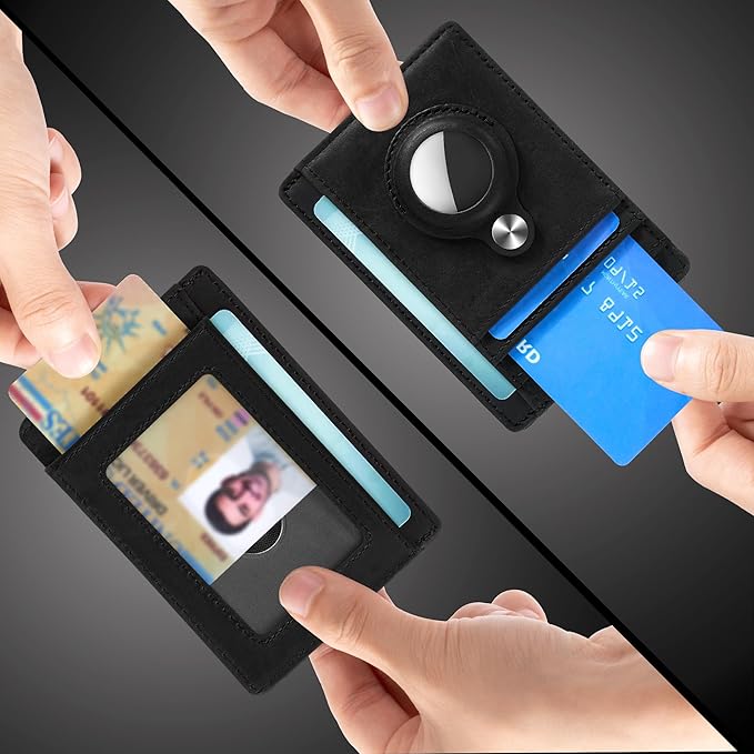 Hawanik Slim Minimalist Front Pocket Air Tag Wallet, RFID Blocking Card Holder Wallet with Airtag Holder