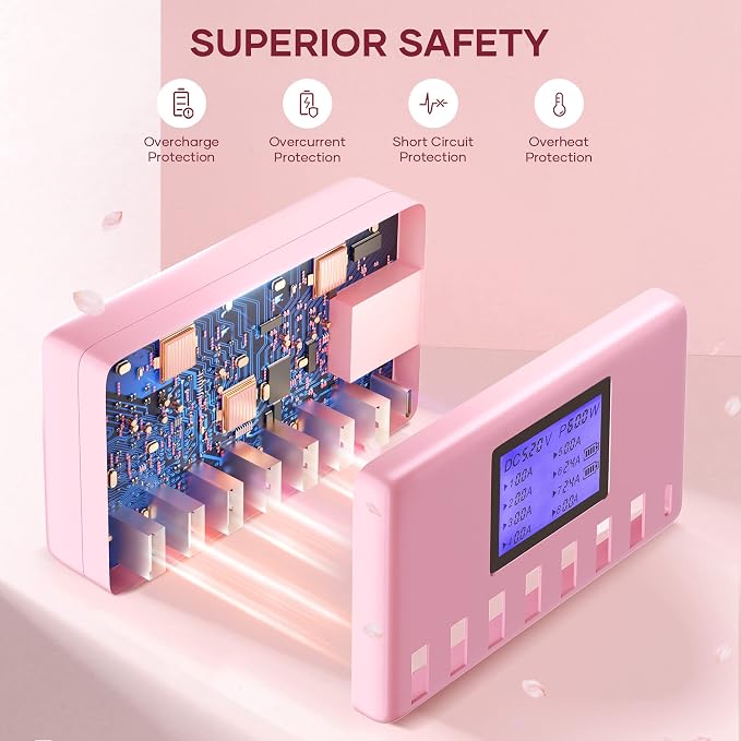 USB Charger, slitinto 60W 12A 8-Port USB Charging Station Multi Port USB Hub Charger Compact Size LCD Display Compatible with iPhone iPad Samsung Kindle Tablet Bluetooth Earbuds and More