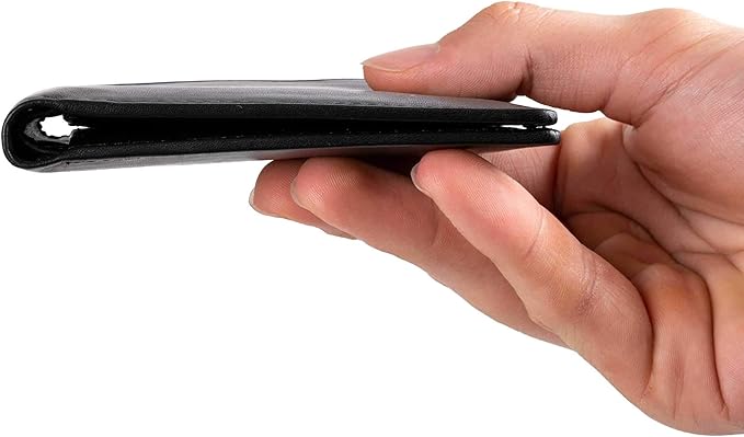 DiLoro Mens Wallet Full Grain Genuine Leather Slim Minimalist Front Pocket Bifold Soft Nappa RFID Protection Black