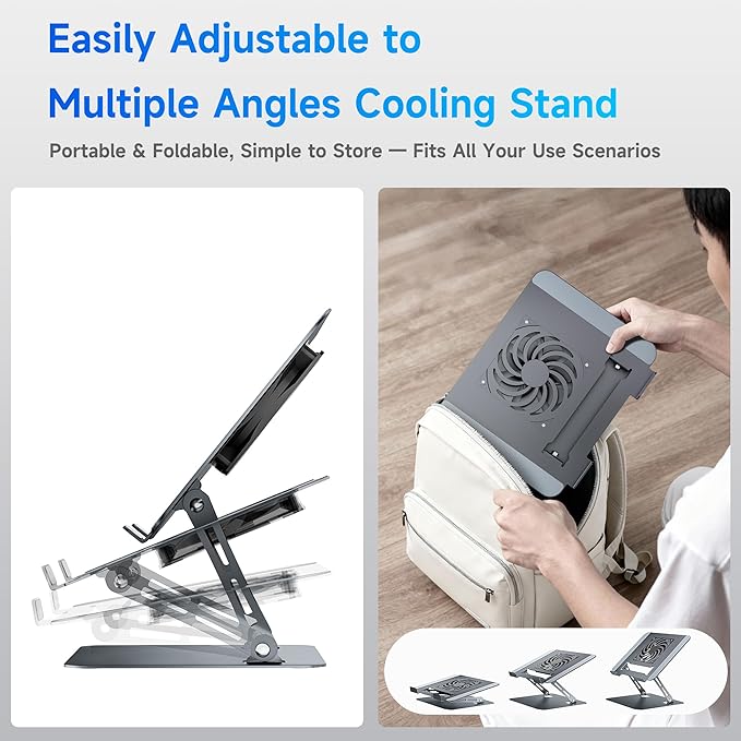 Laptop Stand - Adjustable Ergonomic Laptop Riser, Portable Foldable Aluminum Laptop Holder Perfect for Desk, Bed, Couch & Lap - Space Saving - Silver