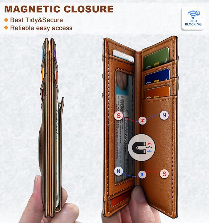 BULLIANT Men Airtag Wallet,Slim Wallet Money Clip Card Holder Magnetic Closure 12 Cards in Front Pocket RFID Blocking