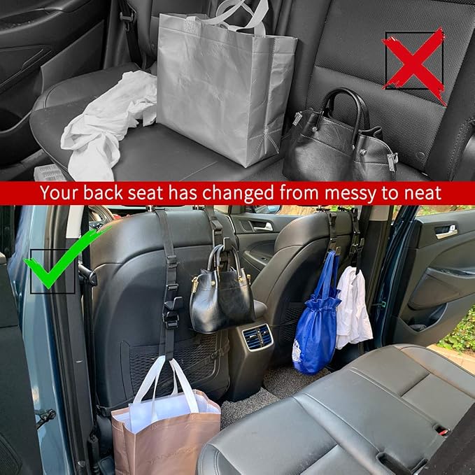 4-Pack Headrest Hooks for Car Universal Interior Auto Vehicle Back Front Seat Hanger Holder Organizer for Handbags Purses Coats and Grocery Bags