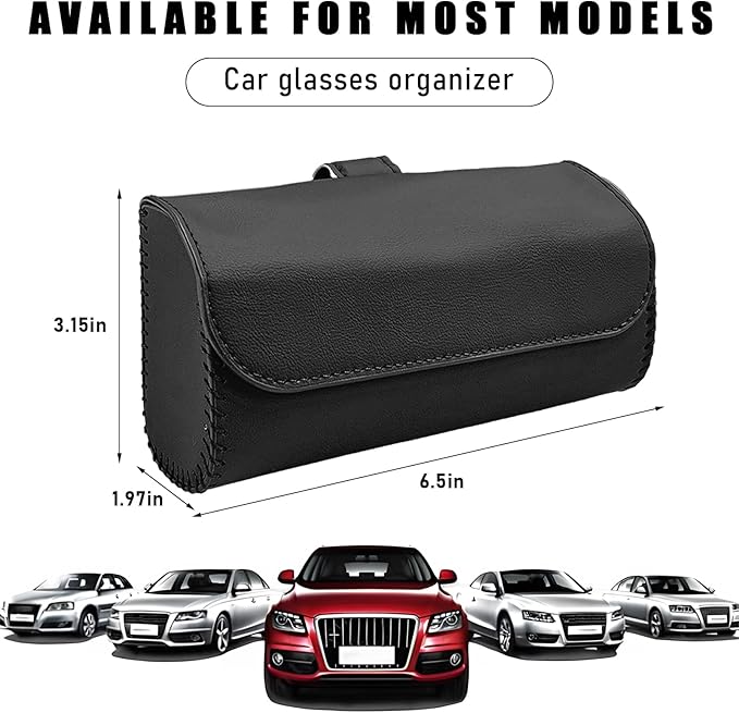 Ohleats Sunglasses Holder for Car Sun Visor, Leather Glasses Sun Visor Organizer Box with Hidden Magnetic Closure, Eyeglass Holder Clip Storage Case for Auto Visor, Car Accessories (Black)
