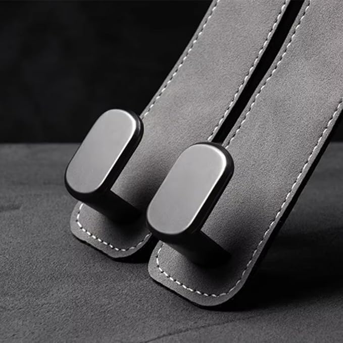 2 Pack Car Headrest Hooks - Premium Leather Seat Holder for Purses and Bags (Grey)