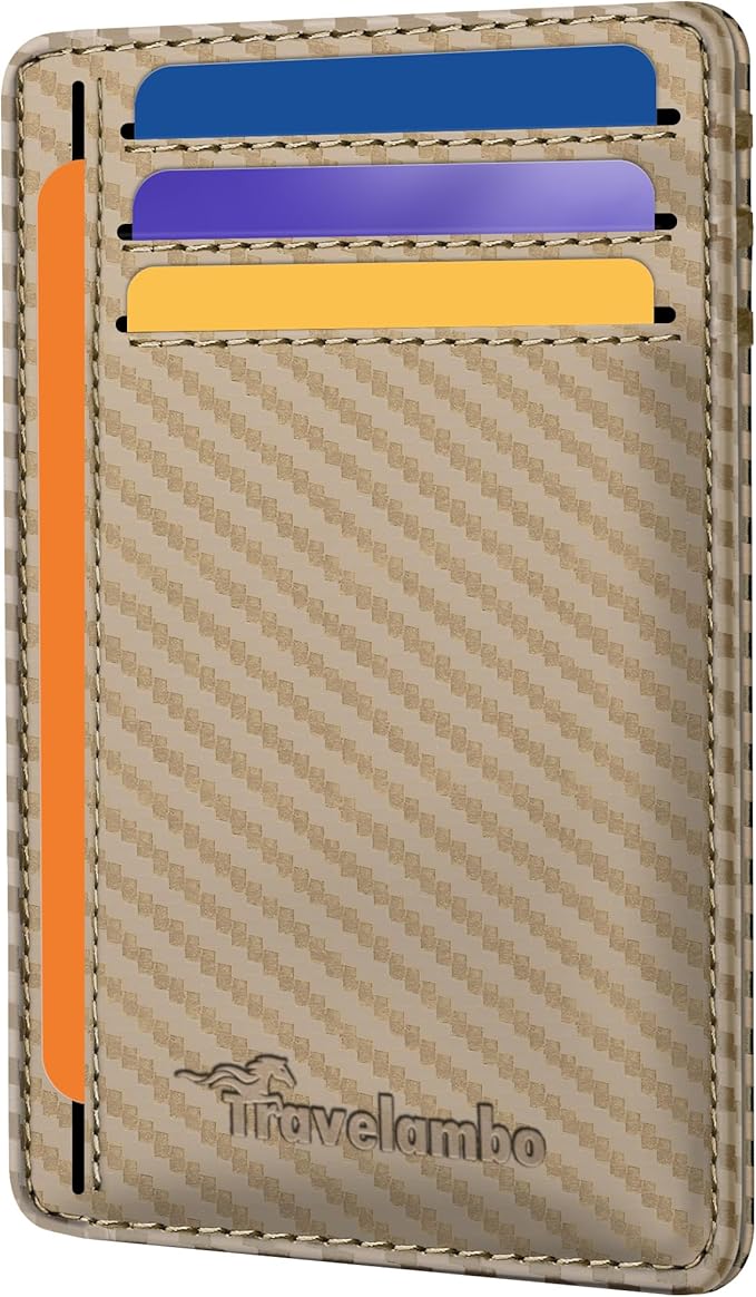 Travelambo Front Pocket Minimalist Leather Slim Wallet RFID Blocking Carbon Fiber Texture