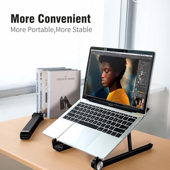 Adjustable Laptop Stand for Desk, Portable Notebook Riser Fits 18 17 16 15 14 13 12 Inch Gaming Laptops & All Computers, Reinforced Nylon+304 Stainless Steel+Silicone, Ergonomic Desktop Stand Holder