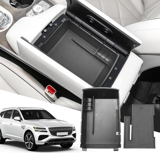 SXCY for 2025 2026 Genesis GV80 Center Console Organizer for Genesis GV80 Accessories 2025 2026 GV80 Front Console Tray 2025 2026 GV80 Armrest Console Organizer(Black Mats)