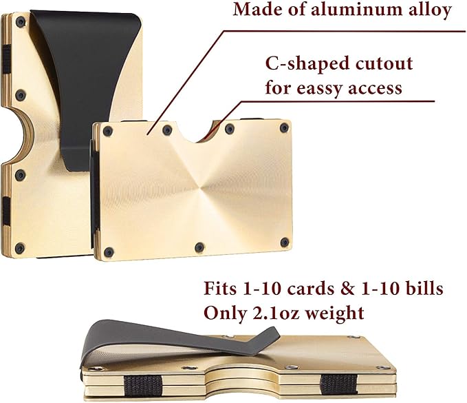 awofer Personalized Groomsmen Gifts Wallets Set Custom Gift for Groomsman Gold Aluminum Metal Wallet with Money Clip Engraved Wallet to Groomsmen Elegant Gifts Card Holder