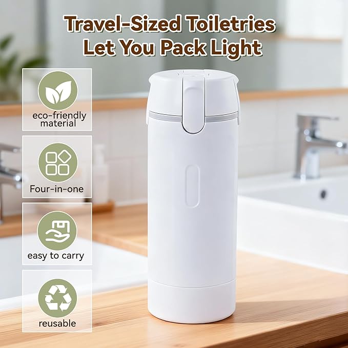 4 in 1 Travel Dispenser,Travel Shampoo and Conditioner Bottles,Refillable Leak Proof Containers Toiletries for Vacation and Business Travel120ML White