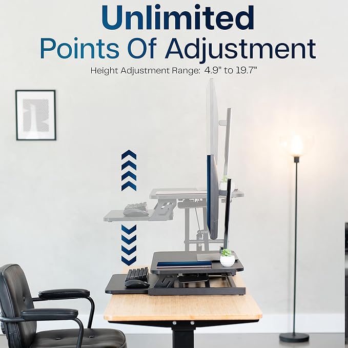 VIVO Height Adjustable 28 inch Stand Up Desk Converter, Quick Sit to Stand Tabletop Dual Monitor Riser Workstation, Black, DESK-V028S