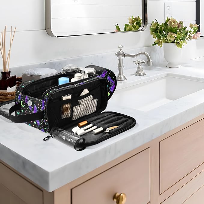MNSRUU Magic Galaxy Bat Makeup Bag - Large Capacity Cosmetic Organizer, Portable Toiletry Bag for Travel Size