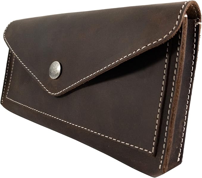Hide & Drink, Full Grain Leather Large Female Wallet, Travel Organizer for Women, Vintage Money and Card Holder, Handmade, Bourbon Brown/White Stitching