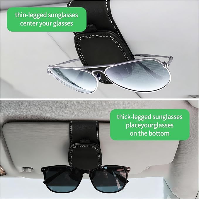 CJSD Sunglass Holder for Car, Premium Leather Sun Visor Clip Mount, Universal Fit Magnetic Clips, Interior Car Accessories- 2 Pack
