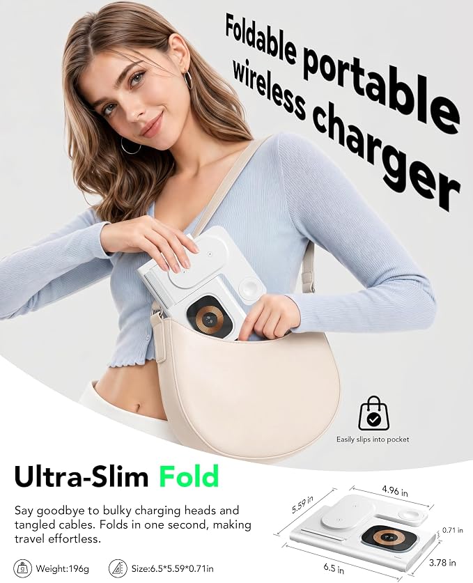 3 in 1 Foldable Charging Station for Apple Products,Wireless Charger for iPhone 17 16 15 14 13 12 Pro Max,Travel Dock Adapter&Light for iWatch Series 11 10 9 Ultra 3/2 SE 3/2,for AirPods 4 3 2 Pro 3/2