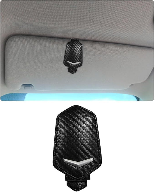 Dickno Sunglasses Holder for Car Sun Visor, Magnetic Leather Glasses Hanger Mounted with Ticket Card Clip, Universal Vehicle Interior Accessories for Different Size Eyeglasses (Carbon Fiber)
