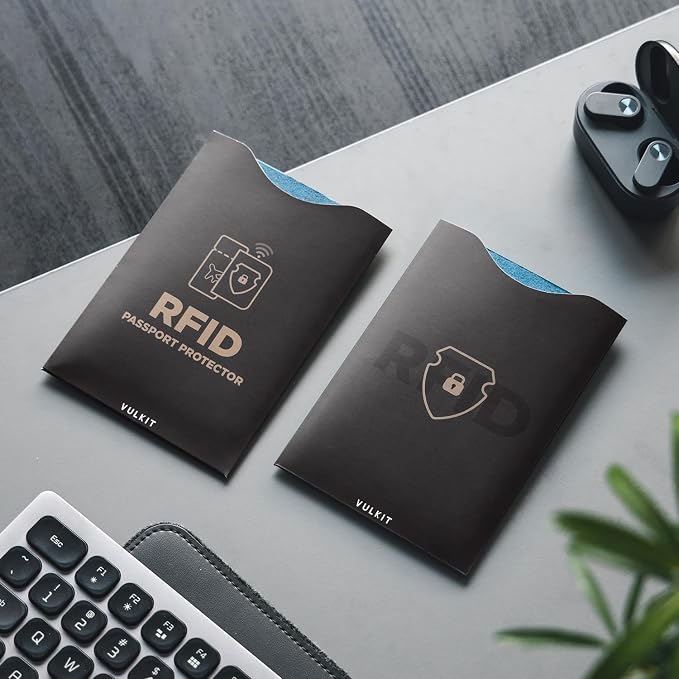 VULKIT RFID Blocking Sleeves 4 Passport Holders, Anti-Theft RFID Blocker Sets Travel Essentials Fits Bags & Purses