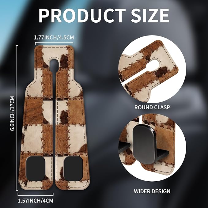 Car Seat Headrest Hook, Universal Leather Cute Hanger Holder Hook, Storage Organizer Interior Accessories for Purse Bags Handbag Retro Cowhide Plaid