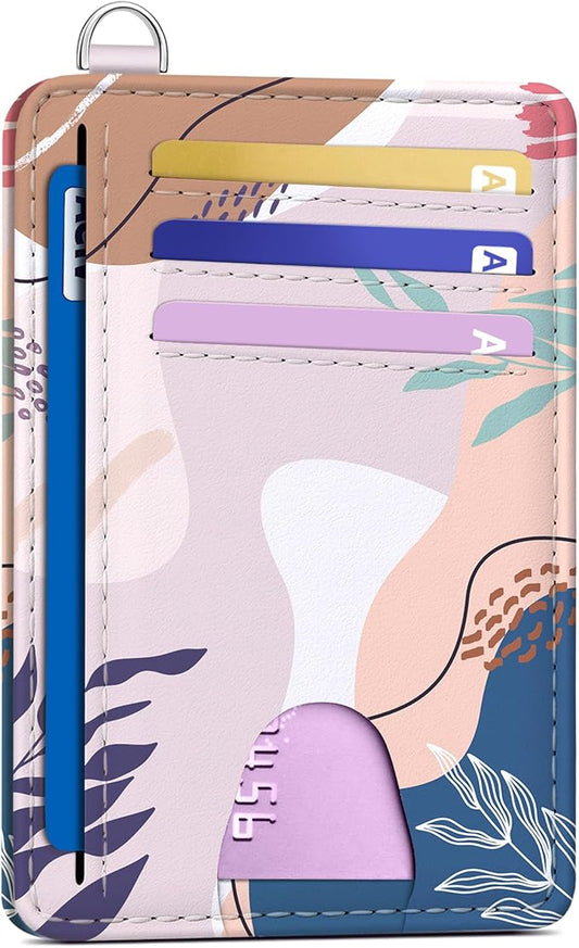 Mayski Slim Wallet, Credit Card Holder for Women, Minimalist Front Pocket RFID Blocking Card Cases, Small Wallet Women Men(Leaves2)
