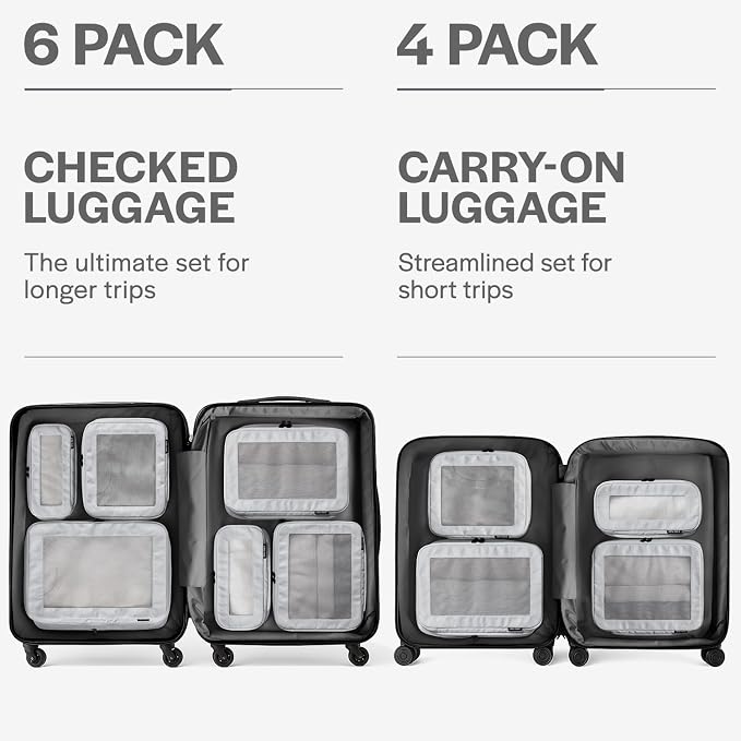 Aerotrunk Compression Packing Cubes for Travel - Luggage Organizer Bags - Double Zipper Packing Cubes for Suitcases (6-Pack, Light Grey)