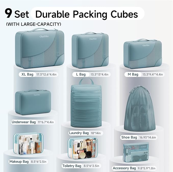 9 Set Packing Cubes for Travel, Gifts for Women Mom,Anti-Tearing Suitcase Organizer,OlarHike Vacation Essentials & Accessories for Cruise Ship