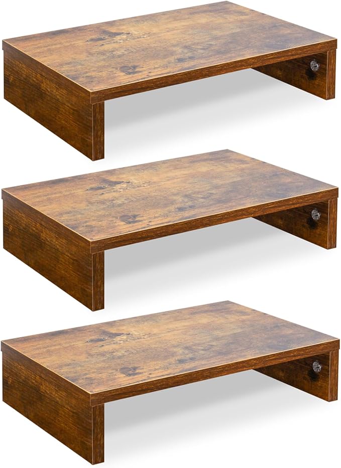 TEAMIX 3 PCS Rustic Brown Monitor Stand Wood