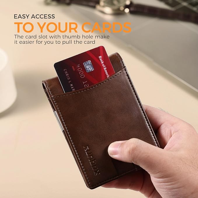 RUNBOX Slim Money Clip Wallets for Men and Teen Boys RFID Blocking 11 Card Holder Minimalist Small Leather Bifold Novelty Men's Wallet Front Pocket Gift Box