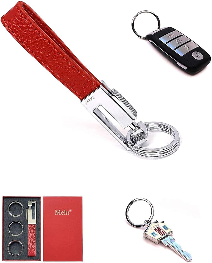 Mehr Key Chain - Leather Detachable Keychain, Valet Luxury Car Keyring Holder, Gift Idea Men Women KC8, Red