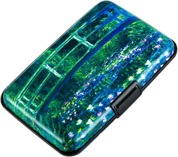 Credit Card Holder Wallet for Women Men RFID Blocking Small Metal Business Aluminum Protector Sleeves Slim Mini Cards Case (Bridge and Water Lily Pond)