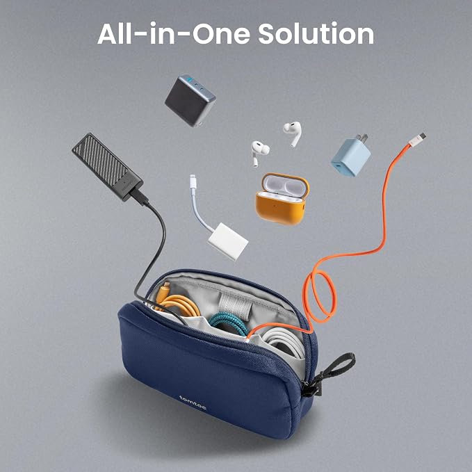 tomtoc Electronics Organizer Travel Case, Water Resistant Travel Bag Cable Organizer for Essentials, Tech Pouch Accessories Carry Storage for Cord, Phone, Cables, Airpods, USB Flash Drive, Daily Items