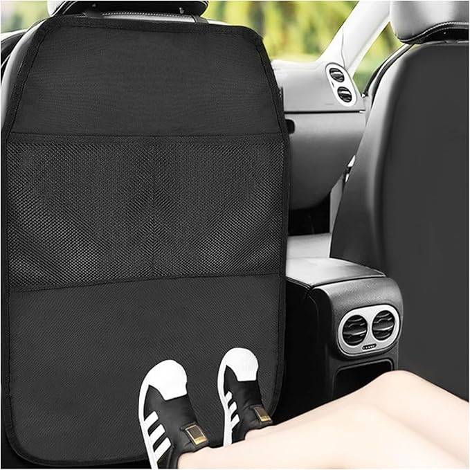 Kick Mat Back Seat Protector, Waterproof Car Backseat Protective Kick Mat with 2 Mesh Pockets, Large Vehicle Seat Back Kick Mat Organizer for Kids, Car Accessories