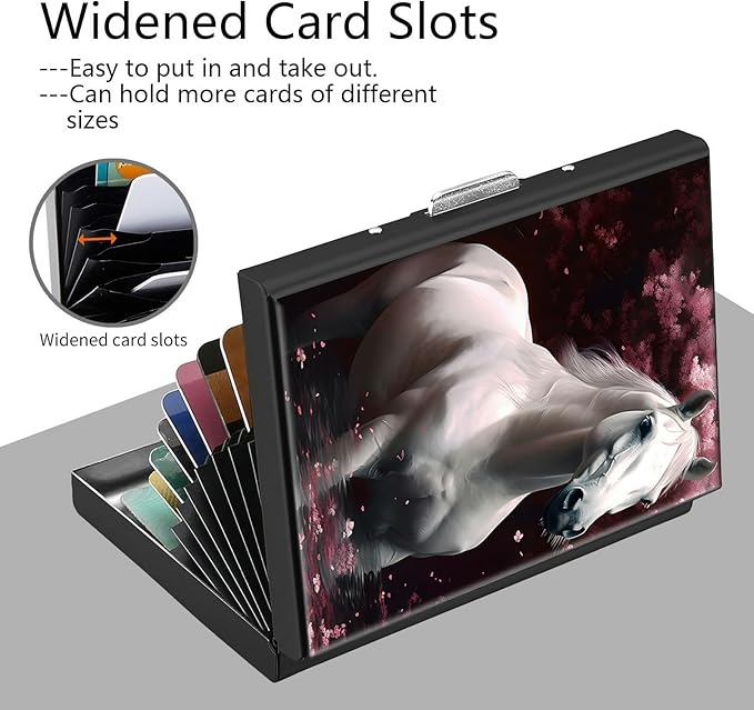Credit Card Holder, Horse Design Mini RFID Blocking Aluminum Wallet Slim Metal Hard Case Shell Travel Wallet ID Case Small Credit Cards Case Business Cards for Women Men Girls