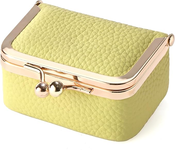 Zivyes Mini Jewelry Box Travel Small Coin Purse Organizer Case Genuine Leather Tiny Size (B-yellow)