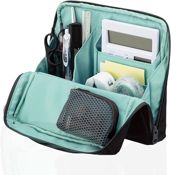 KOKUYO Pencil Case Pouch, Haco-Biz Standing Pen Pouch Bag, Foldable Stand up Pencil Holder Organizer, Large Capacity Portable Pencil Box for Office Supplies
