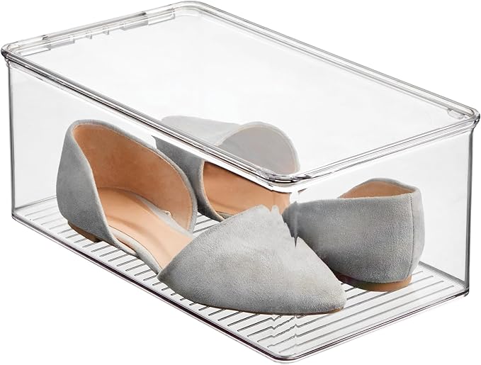 iDesign Stackable Shoe Box - Plastic Shoe Box with Hinged-Lid - Clear - Made in USA