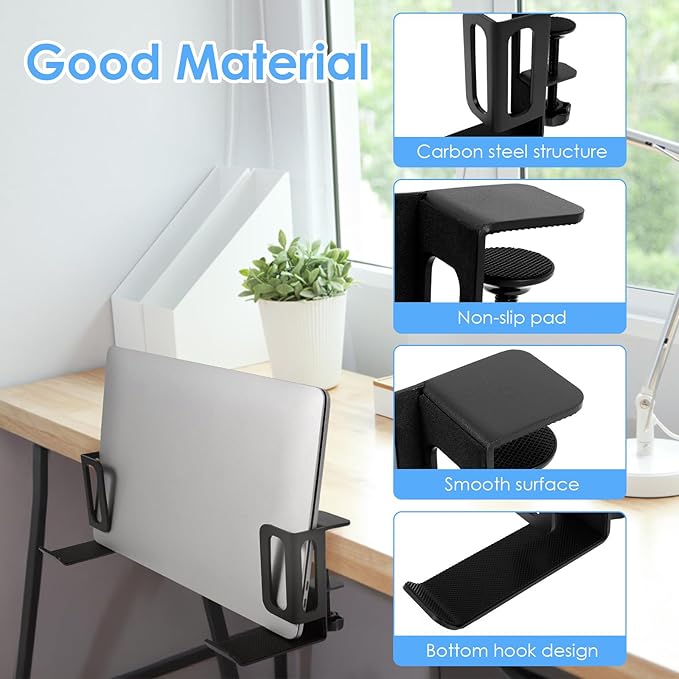 2Pcs Vertical Desk Side Laptop Mount,Adjustable Length,Strong Load Bearing Clamp on Tablet Organizer,for Home Office School(Black)