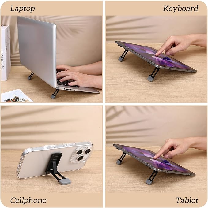 4 Pcs Portable Laptop Stand for Desk Foldable Keyboard Riser Stand Ergonomic Computer Keyboard Lift with Anti-Slip Pads Adjustable Tilt Self-Adhesive Keyboards Riser Feet for Laptop Most Keyboards