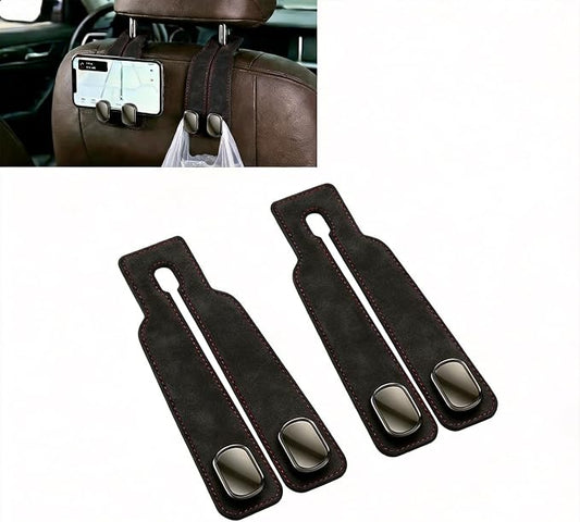 Car Headrest Hooks 2-Pack - Heavy-Duty Car Organizer Hooks for Purses and Grocery Bags,Premium Suede Seat Back Double Hooks,360° Flexible Hooks for Daily Commute and Road Trips (Suede Black)