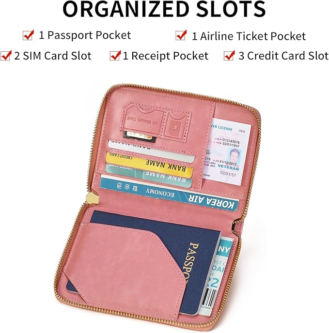 Travel Passport Wallet RFID Blocking Passport Holder-Women and Men with Zippered Ladies Passport Cover