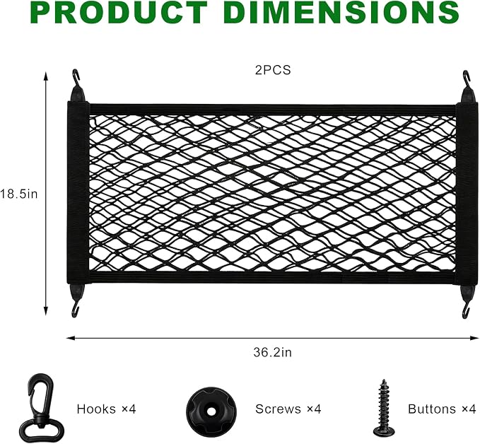 Car Rear Cargo Net, Adjustable Elastic Trunk Storage Net with Mounting Screws & Hooks, Envelope Style Mesh Organizer Cargo Netting for SUV Pickup Truck, Car Accessories (Small)