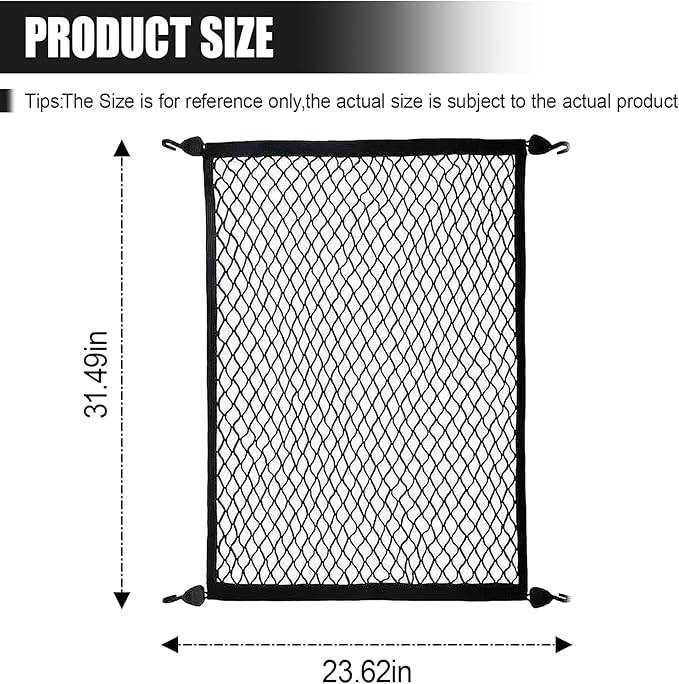 Elastic Cargo Net for Trunk SUV, Stretchable Mesh Truck Organizer, 31.5'' x 23.6'', Pickup Truck Bed Net with Hooks, Storage Luggage Cover for Car, Travel Essentials