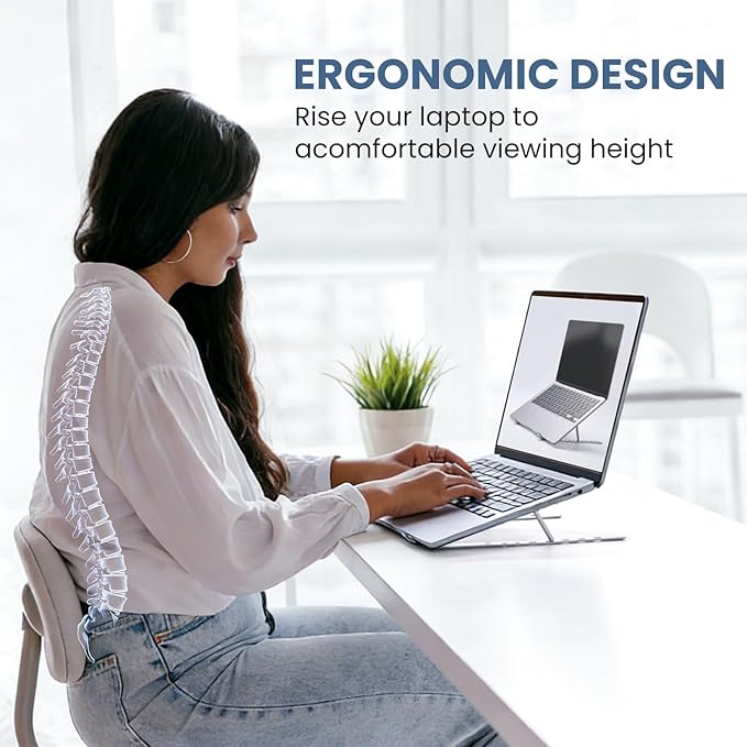 Portable Laptop Stand, Adjustable Ergonomic Aluminium Laptop Mount Stand, Detachable Notebook Riser Holder for Desk Compatible with MacBook, Dell, Lenovo More 10-15.6" Laptops-Silver