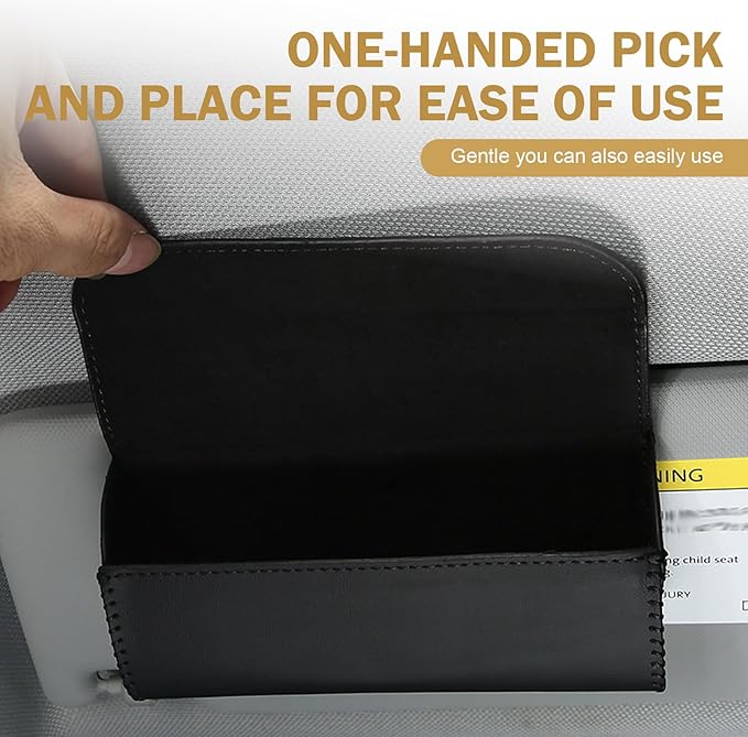 Sunglasses Holder for Car Sun Visor, PU Leather Visor Sunglasses Holder, Auto Eyeglasses Protective Storage Case, Universal Cars Sunvisor Accessories Organizer Box for Sedan, SUV, Van (Beige)