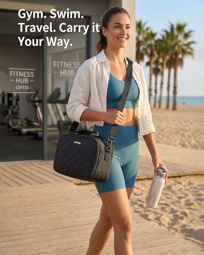 Lightweight Structured Travel Toiletry Bag for Women - Wide-Open Puffer Mini Duffel with Removable Divider, Waterproof Lining, Water-Resistant Exterior, Fits Full-Size Bottles & Shower Essentials
