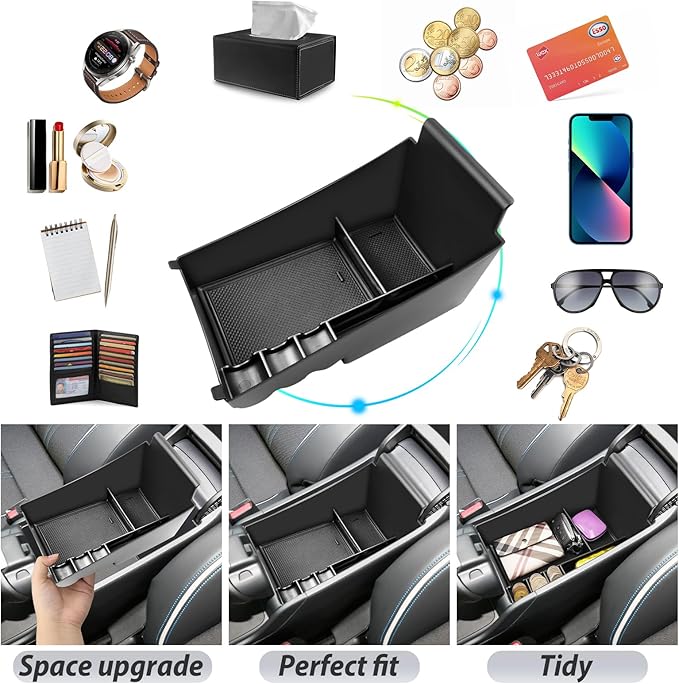 SKTU for 2024 2025 2026 2027 Honda HR-V Center Console Organizer 2023-2027 HRV Insert ABS Black Materials Tray Armrest Secondary Storage Box Honda HR-V 2024 2025 2026 2027 Accessories with Coin Holder