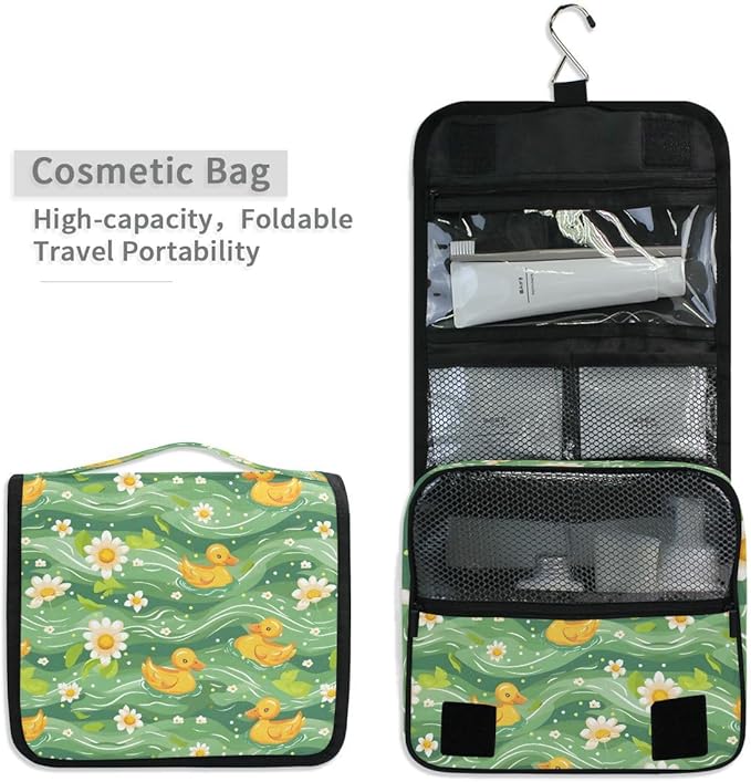 Hanging Travel Toiletry Bag Little Ducks Daisy Flower Kit Makeup Case Cosmetics Organizer for Men Women