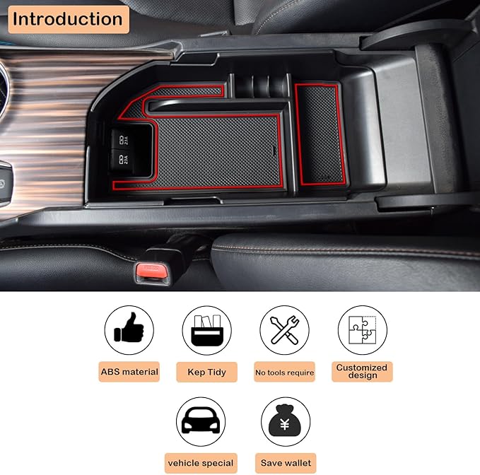 TACORBO Center Console Organizer Compatible with Toyota Camry XLE/XSE 2018-2024 and Camry LE/SE 2020-2024 Accessories, Hybrid Armrest Insert Tray, (not for 9th), Red Trim