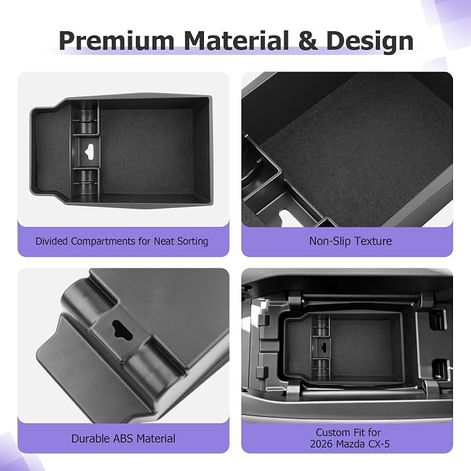 LUWU 2026 Mazda CX5 Center Console Organizer for 2026 Mazda CX-5 Accessories CX 5 2026 Armrest Console Storage Box Insert Tray ABS Material Black Coin Container
