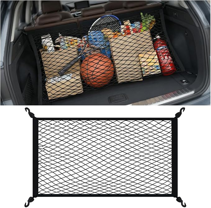 Car Cargo Net, 31.5" x 23.62" Elastic Stretchable Adjustable Vehicle Trunk Mesh Nets with Hook, Automotive Cargo Netting Storage Organizer, Universal for SUV Motorhome Lorry